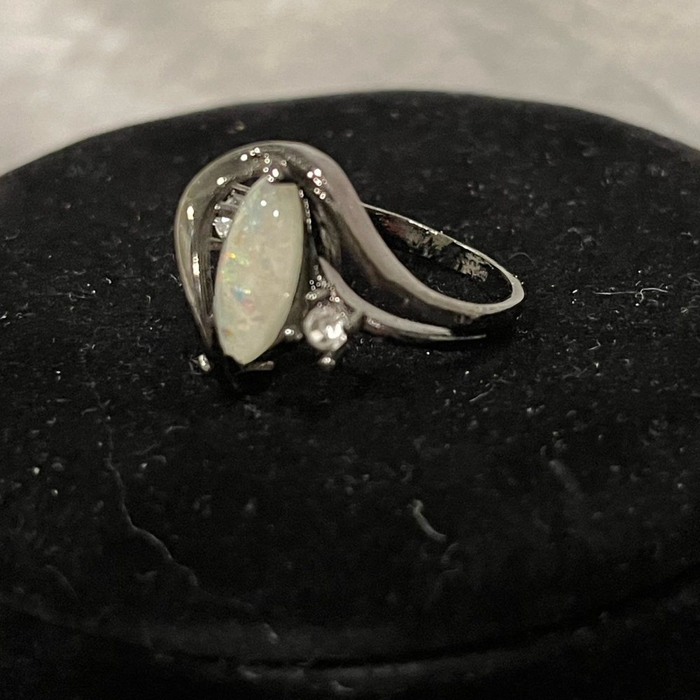 Opal and black silver ring